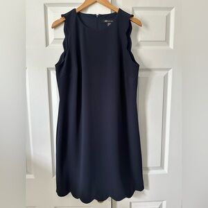 Anne Klein Midi Dress, scalloped hem and shoulders, sleeveless, navy blue, Large